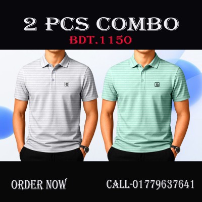 CHINA RIB FABRIC PREMIUM POLO-LIGHT ASH, DEEP PEST